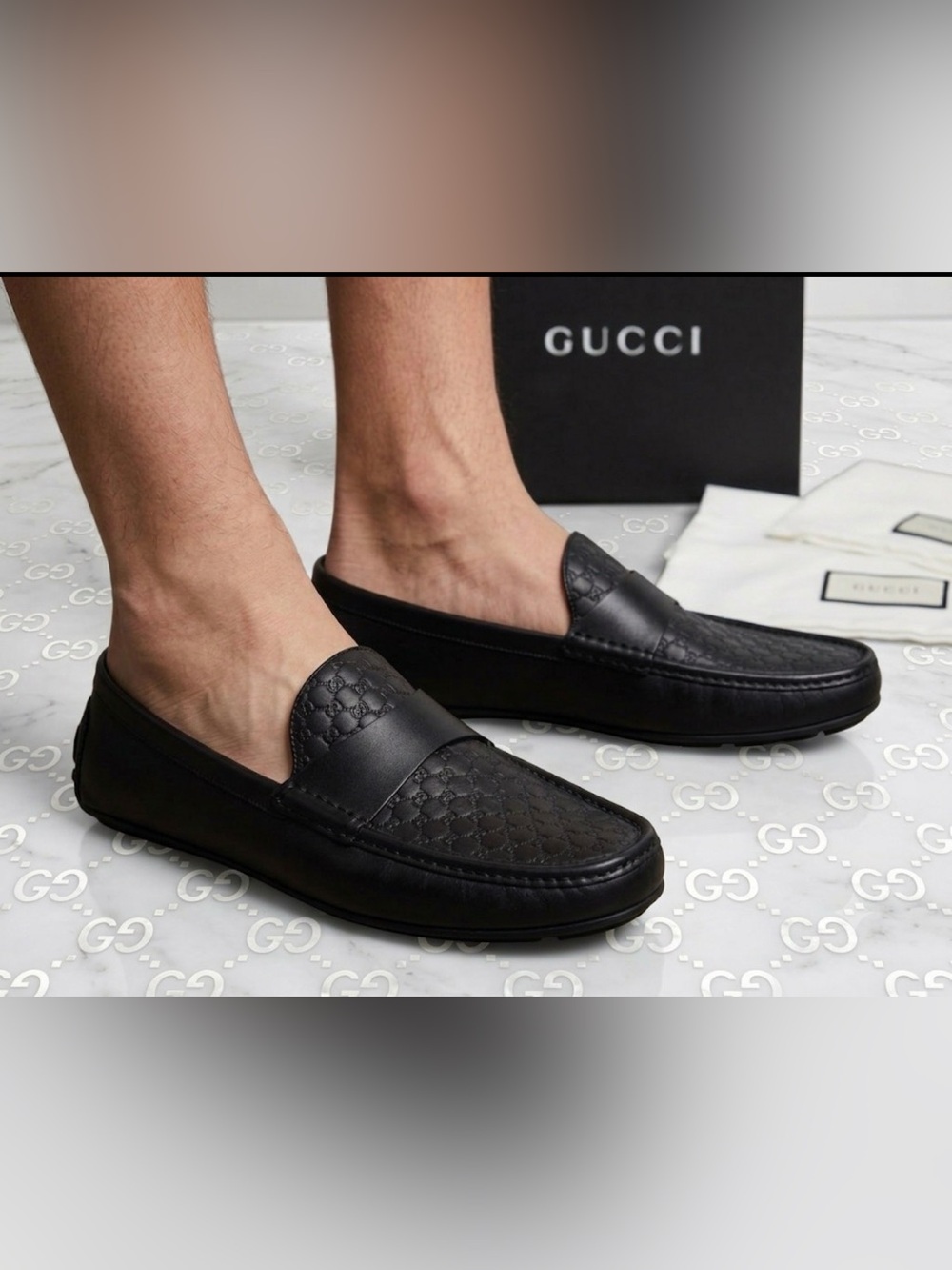 New in box authentic Gucci luxury designer GG black leather loafers drivers 11.5